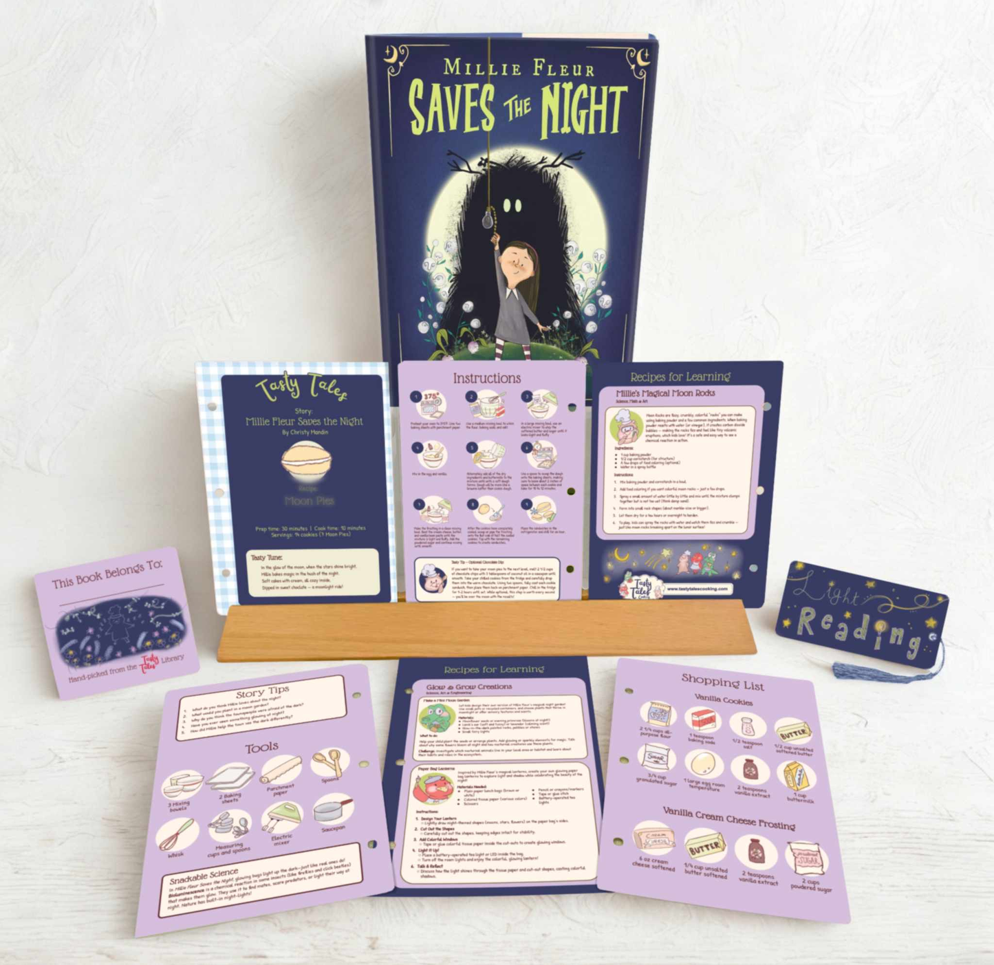 illustrated book, recipe and science activity cards, book mark and bookplate